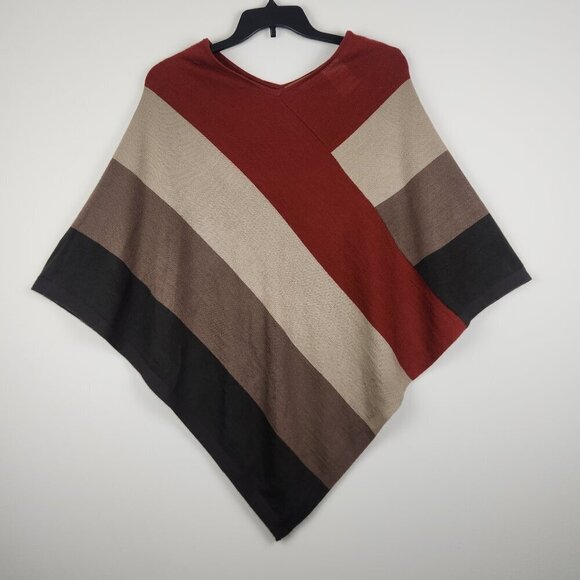 Ellen Tracy Size M / L Colorblock Tan Brown Wool Blend Poncho Sweater Top - Picture 1 of 3